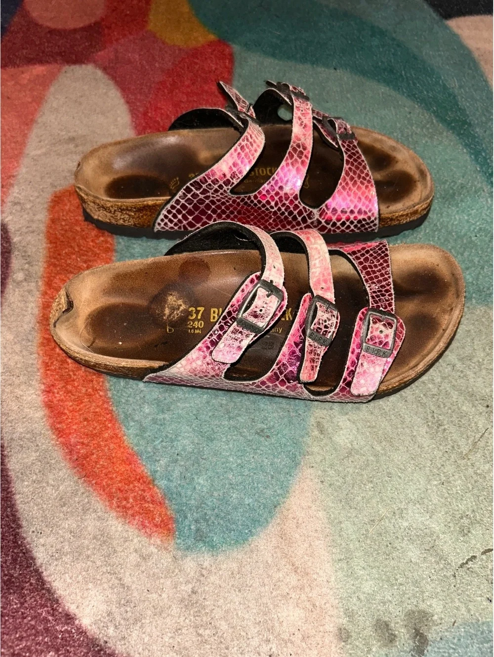 Birkenstock Pink Snake Print Men's Sandals Size 37